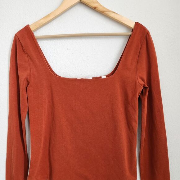 Vince Stretch Pima Cotton Square-Neck Long Sleeve Top | Size M - Picture 3 of 8